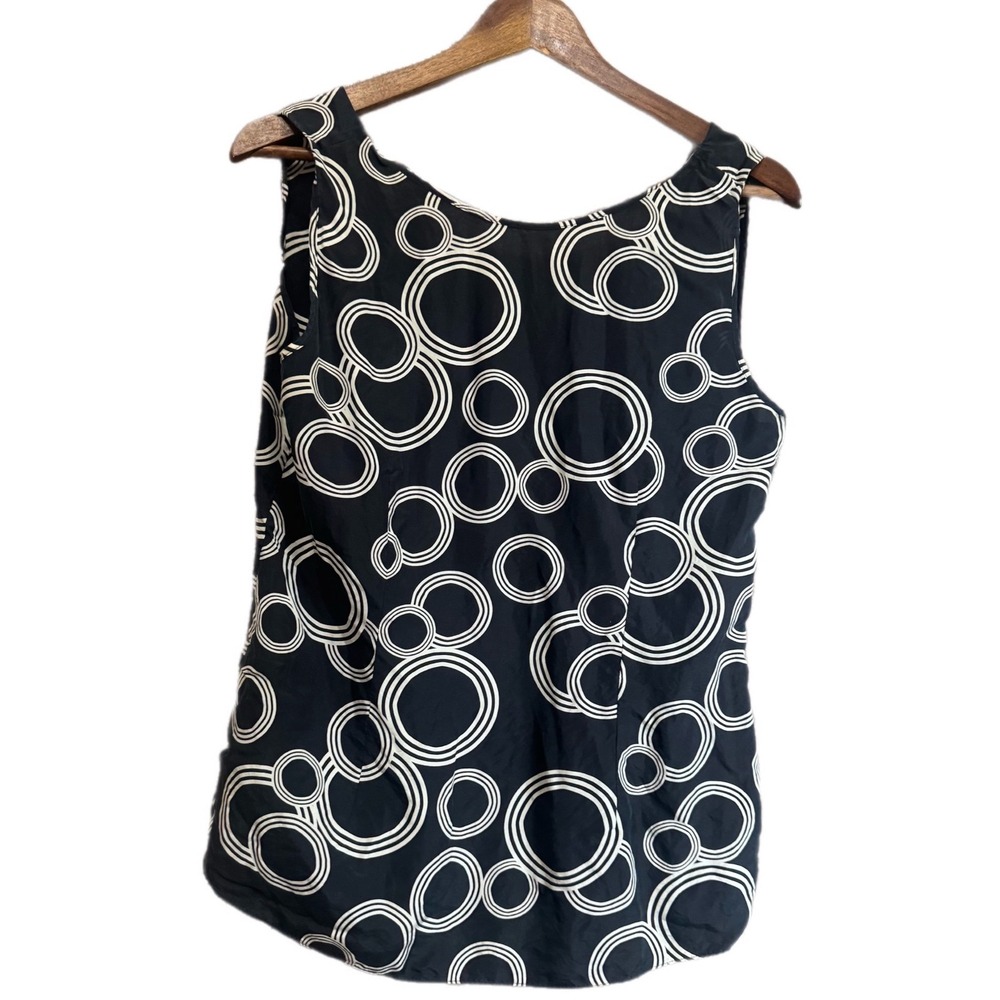 Worth Silk Tank Top Women 10 Black White Excellent Geometric Circle Print V-Neck